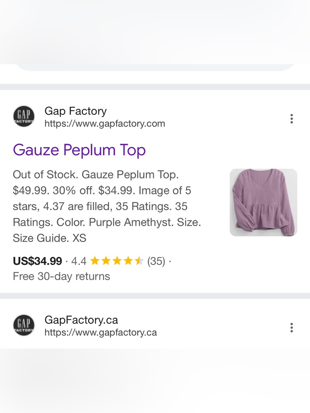 GAP Factory lavender Gauze Peplum Blouse